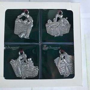 Longaberger Pewter Basket Christmas Ornaments Set